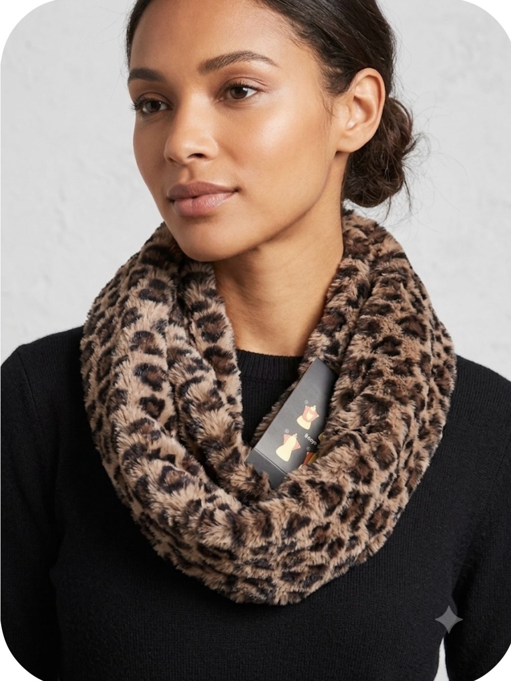 Faux Fur Leopard Print Infinity Scarf - Brown/Beige